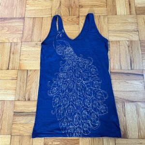Navy Peacock Women's Tank Top, lightweight, hand painted design. Size M